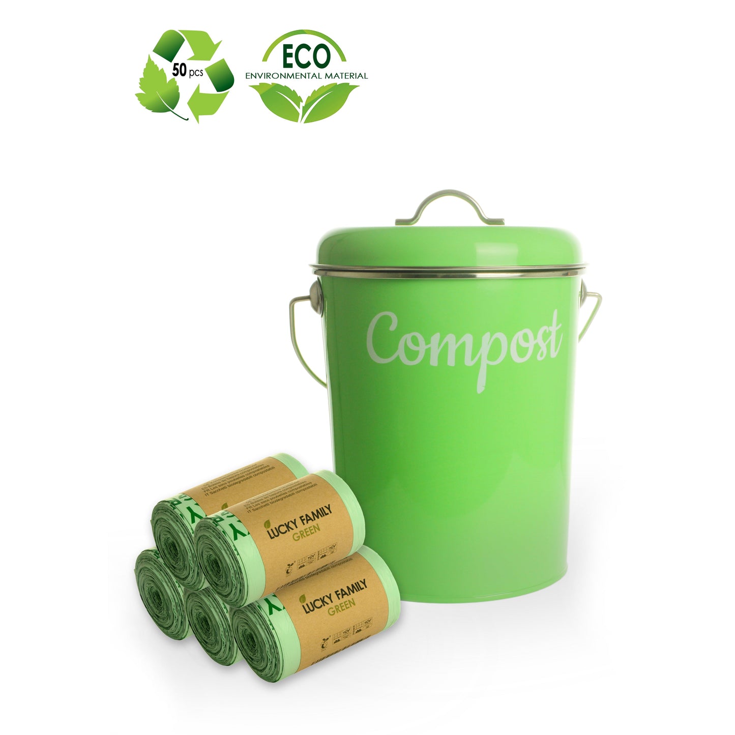 Organize It All Stainless Steel Compost Bin with Bonus Biodegradable Bags,  Sink Organizer & Scrub Brush